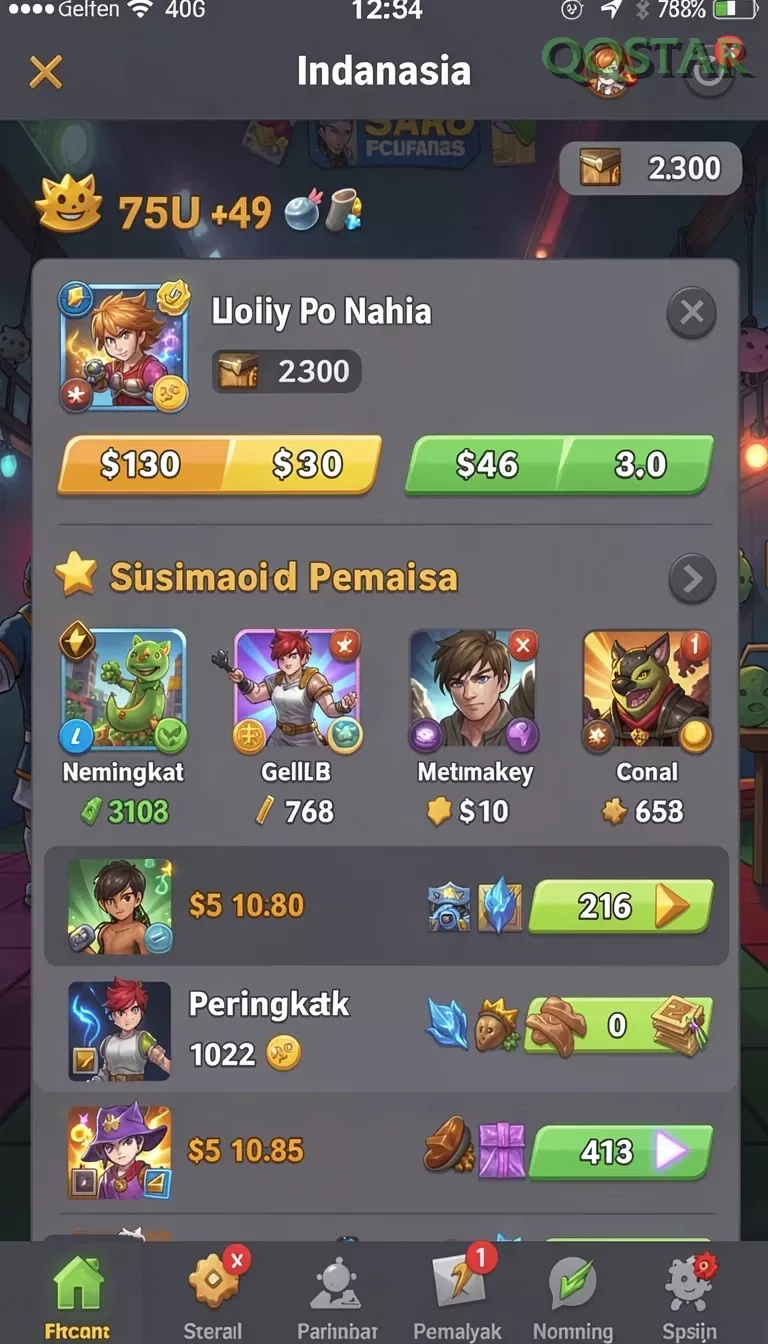Cuplikan layar VO777 — menu navigasi